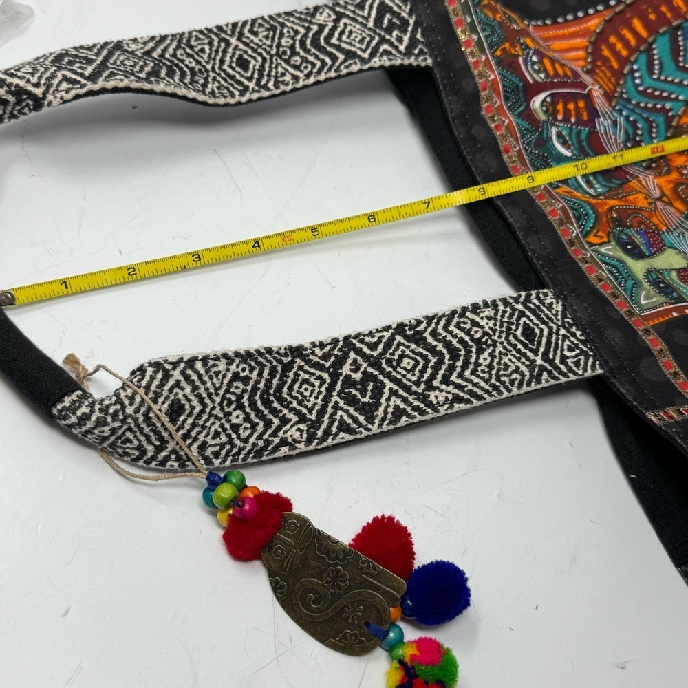NEW Laurel Burch Fantastic Felines Cat Shoulder Tote Bag Purse Beaded Black - Picture 10 of 10